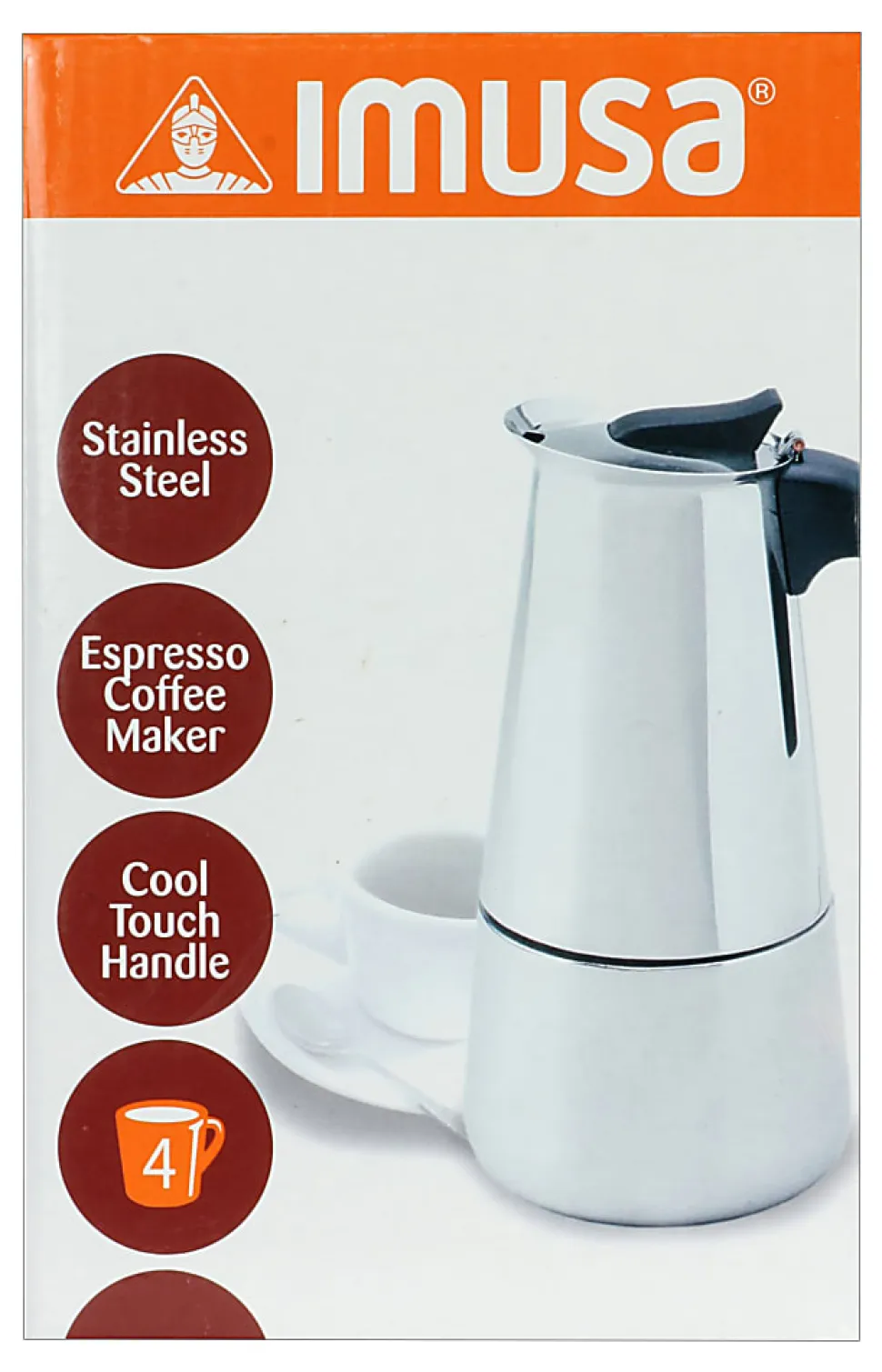 IMUSA 4-Cup Stovetop Espresso Maker, Silver, Total Qty 1