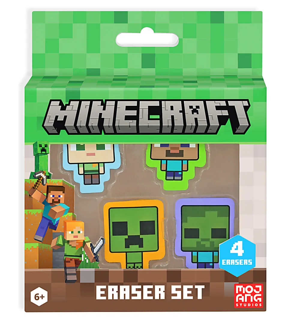 Innovative Designs Licensed Eraser Set, 1-1/4” x 1-1/4”, Minecraft, Set Of 4 Erasers