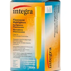 Integra Chisel Desk Liquid Highlighters - Chisel Marker Point Style - Yellow Water Based Ink - Yellow Barrel - 1 Dozen