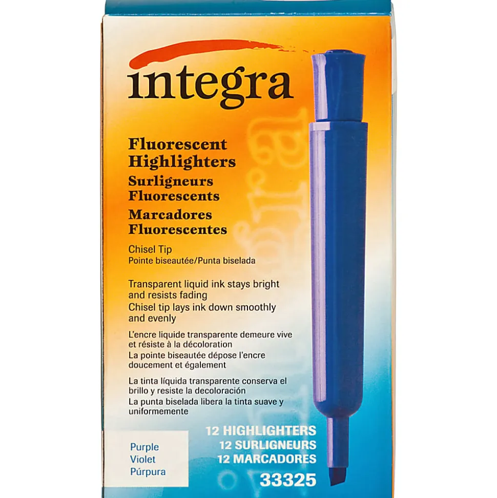 Integra Chisel Desk Liquid Highlighters - Chisel Marker Point Style - Purple - 1 Dozen