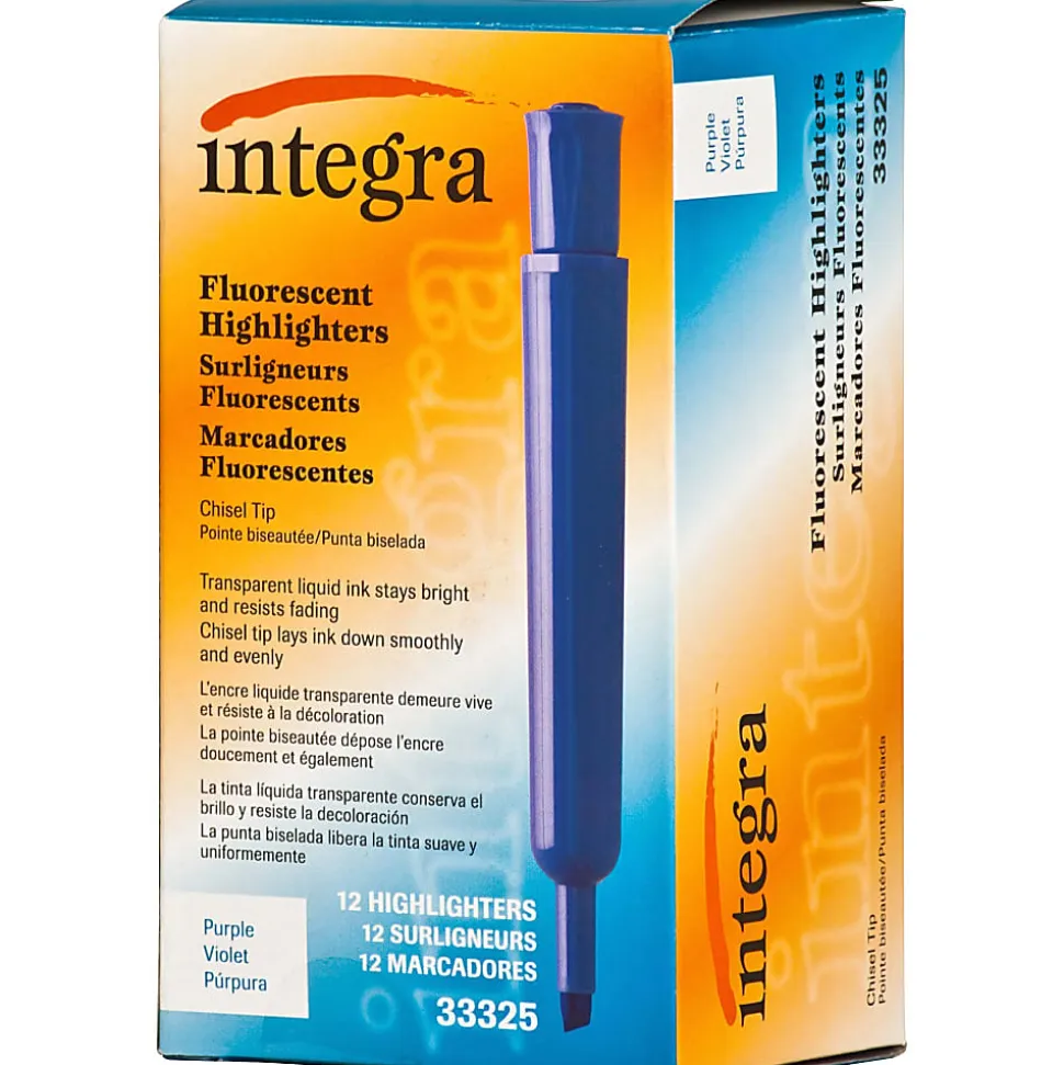 Integra Chisel Desk Liquid Highlighters - Chisel Marker Point Style - Purple - 1 Dozen