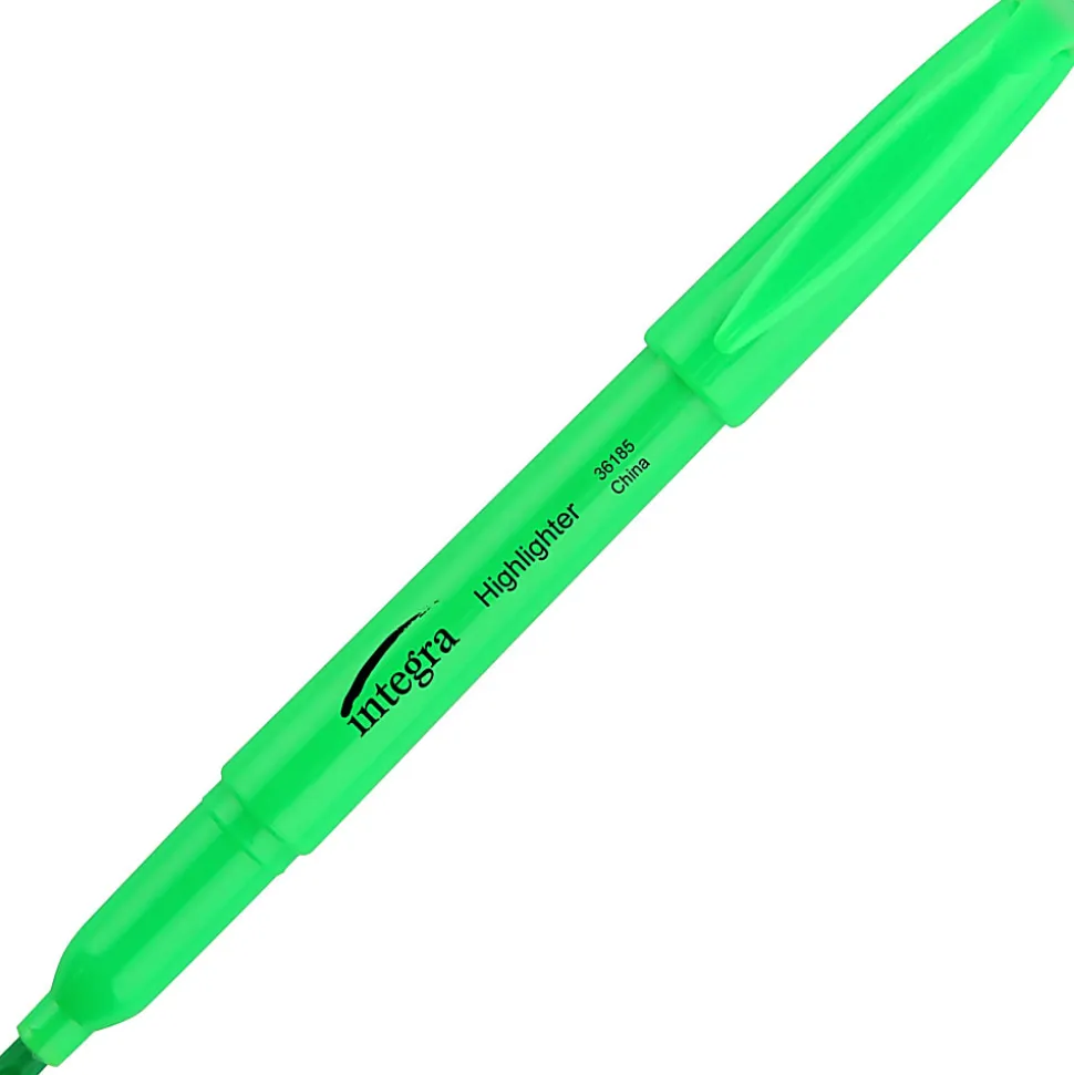 Integra Pen Style Fluorescent Highlighters - Chisel Marker Point Style - Green - 12 / Dozen
