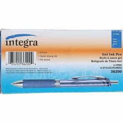 Integra Retractable Gel Ink Pens, Medium Point, 0.7 mm, Blue Barrel, Blue Ink, Pack Of 12 Pens
