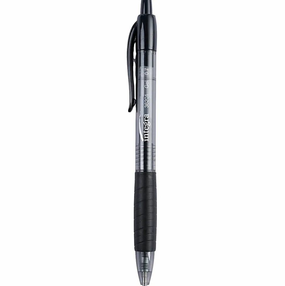 Integra Retractable 0.7mm Gel Pen - 0.7 mm Pen Point Size - Black Gel-based Ink - 12 / Dozen