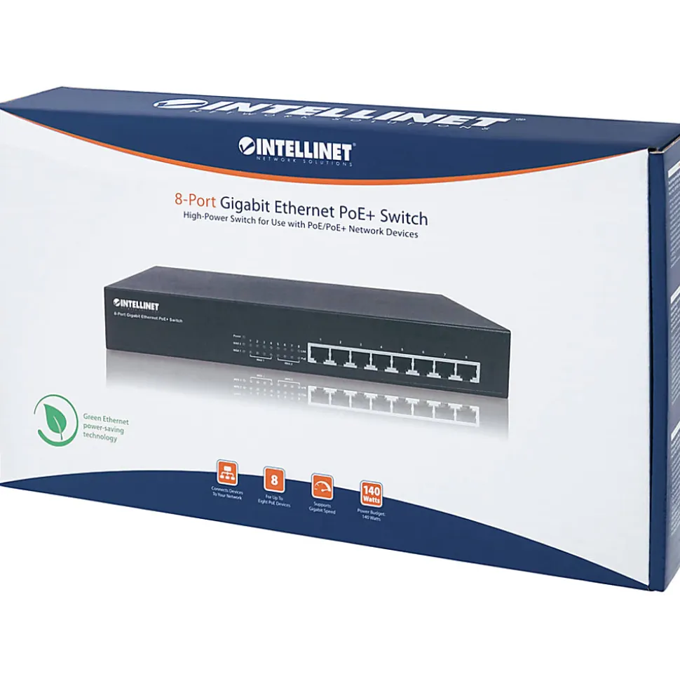 Intellinet 8-Port Gigabit Ethernet PoE+ Switch, 8x PoE ports, IEEE 802.3at/af Power-over-Ethernet (PoE+/PoE), Endspan, Desktop, Box - 560641