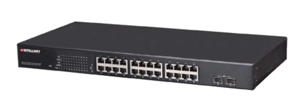 Intellinet 24-Port Gigabit Ethernet PoE+ Web-Managed Switch with 2 SFP Ports, 24x PoE ports, IEEE 802.3at/af Power over Ethernet