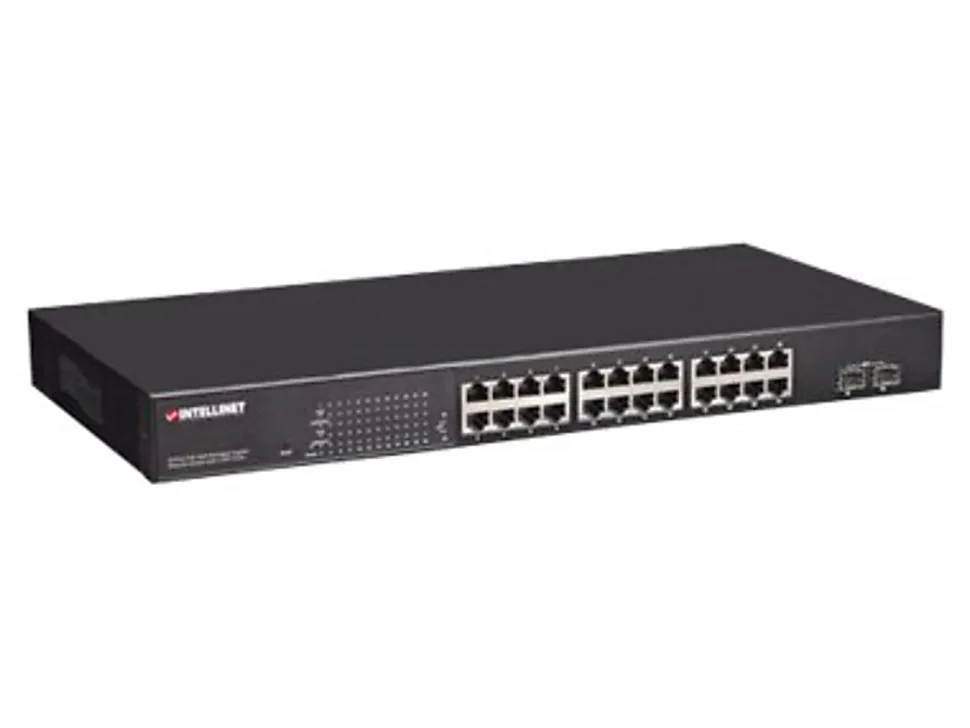 Intellinet 24-Port Gigabit Ethernet PoE+ Web-Managed Switch with 2 SFP Ports, 24x PoE ports, IEEE 802.3at/af Power over Ethernet
