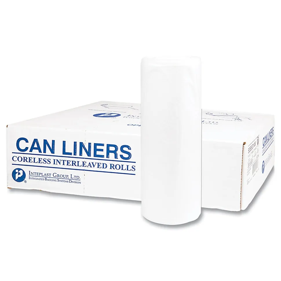 Interplast Group High Density Commercial Can Liner Value Pack, 33 gal, 0.55 mil, 14 mic, 33" x 39", Clear, 25 Bags/Roll, 10 Rolls/CT