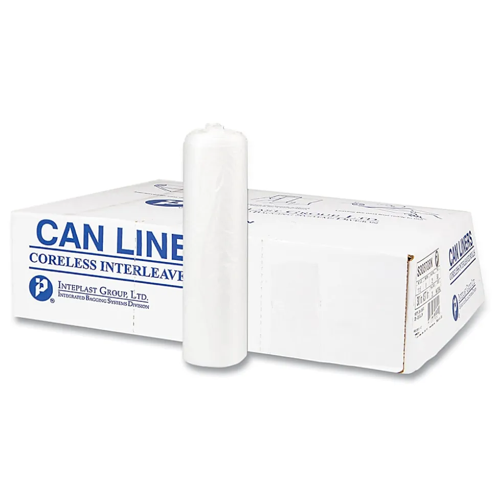 Interplast Group High Density Commercial Can Liners, 16 gal, 0.24 mil, 6 mic, 24" x 33", Natural, Interleaved Roll, 50 Bags/Roll, 20 Rolls/Carton