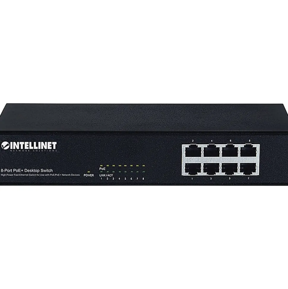 Intracom Intellinet 8 Port Fast Ethernet PoE+ Switch, 560764