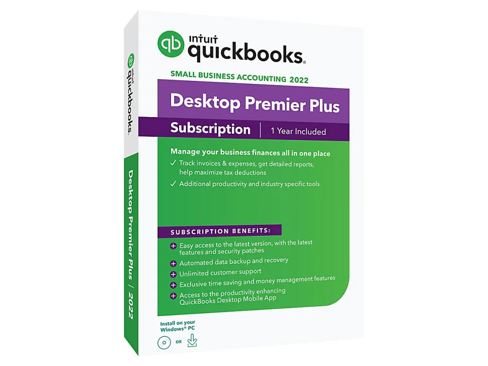 Intuit® QuickBooks® Desktop Premier Plus, 2022, 1-Year Subscription, For Windows®, Disc/Download