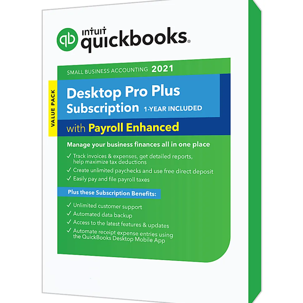 Intuit® QuickBooks® Desktop Pro Plus With Enhanced Payroll 2021, For Windows®, Disc/Download