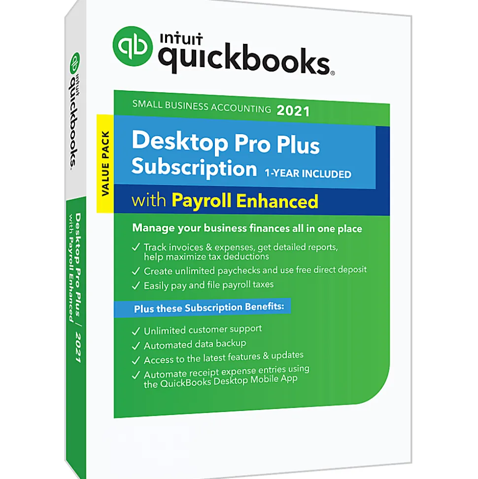 Intuit® QuickBooks® Desktop Pro Plus With Enhanced Payroll 2021, For Windows®, Disc/Download