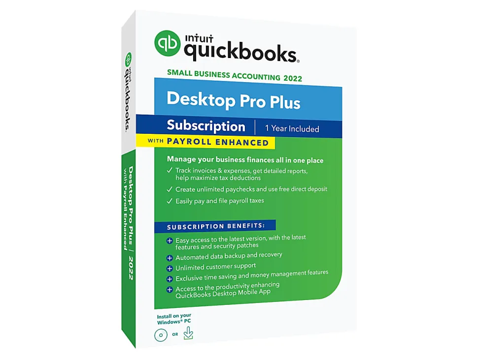Intuit® QuickBooks® Desktop Pro Plus With Enhanced Payroll, 2022, For Windows®, Disc/Download