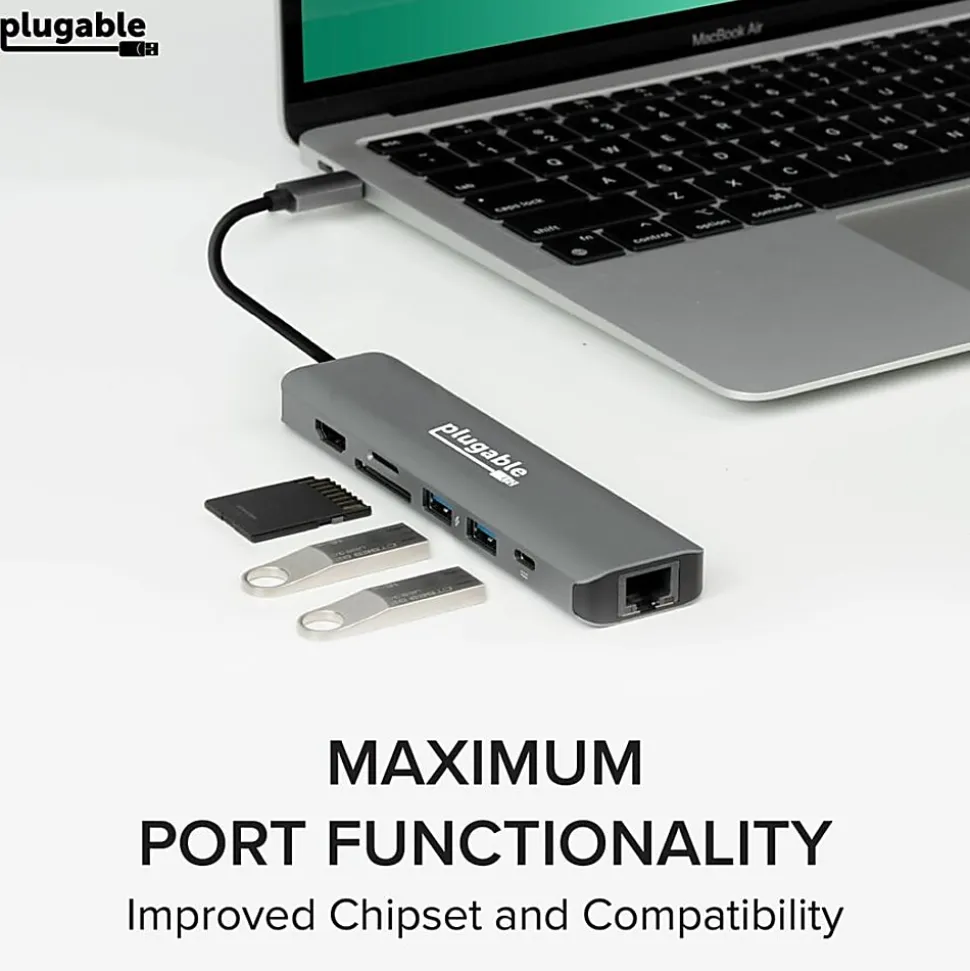 7 in 1 USB C Hub Multiport Adapter with Ethernet (92W Charging, Gigabit Ethernet, 4K HDMI, 2x USB, SD/microSD)