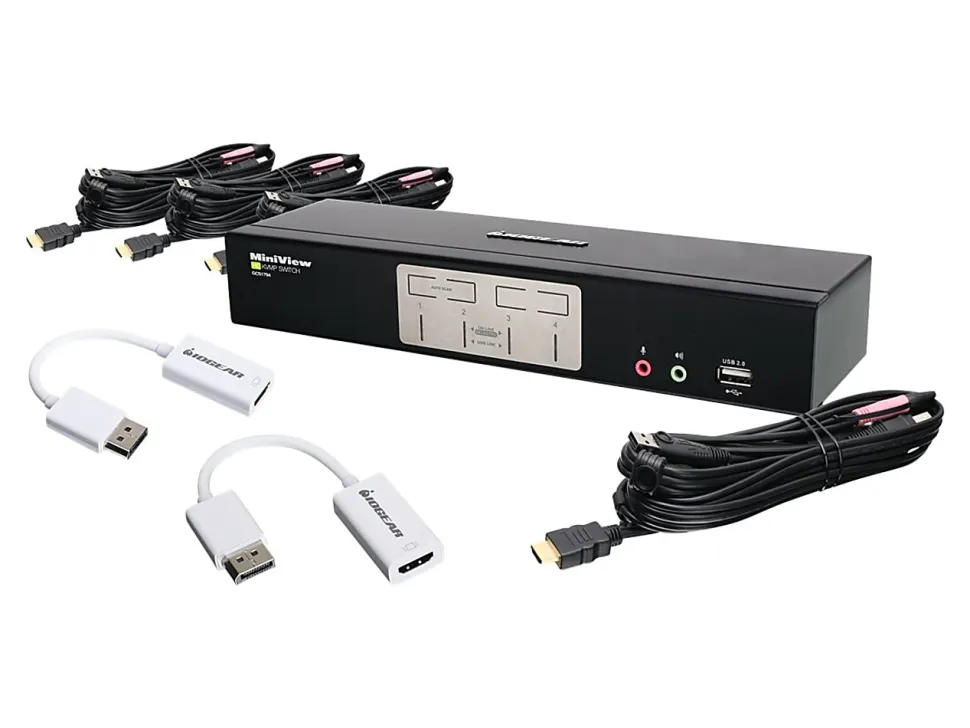 IOGEAR 4-Port HDMI and DisplayPort KVM Kit - Cables Included - KVM / audio / USB switch - 4 x KVM / audio / USB - 1 local user - desktop