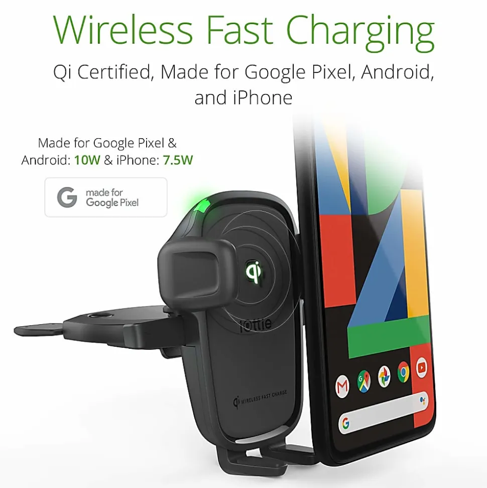 iOttie Easy One-Touch Wireless 2 Fast Charging 2-in-1 Air Vent And CD Mount, Black, HLCRIO143