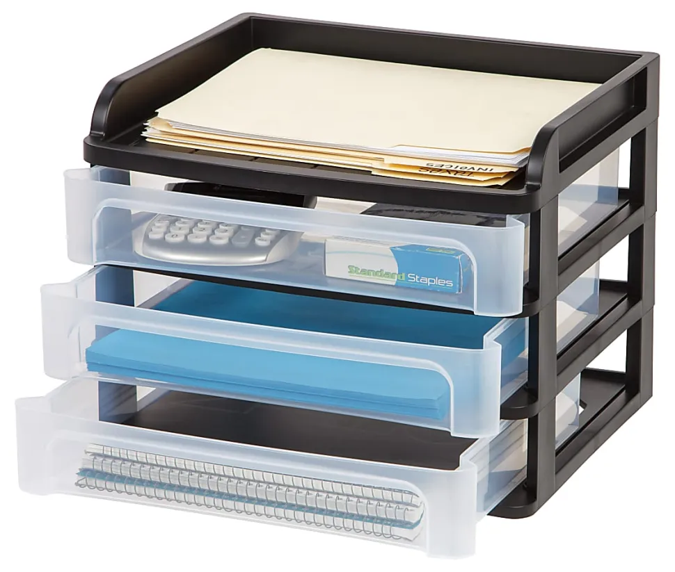 IRIS® 3-Drawer Medium Desktop Storage, 11 1/4"H x 14 1/4"W x 11 13/16"D, Black