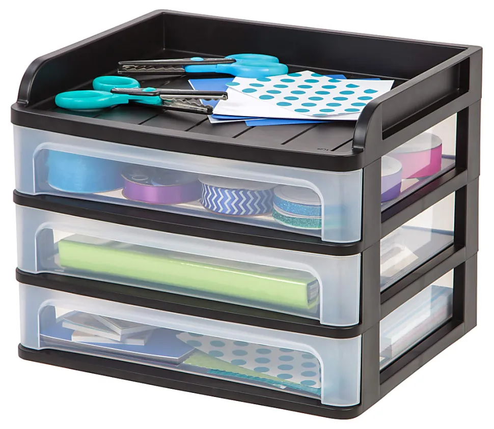 IRIS® 3-Drawer Medium Desktop Storage, 11 1/4"H x 14 1/4"W x 11 13/16"D, Black