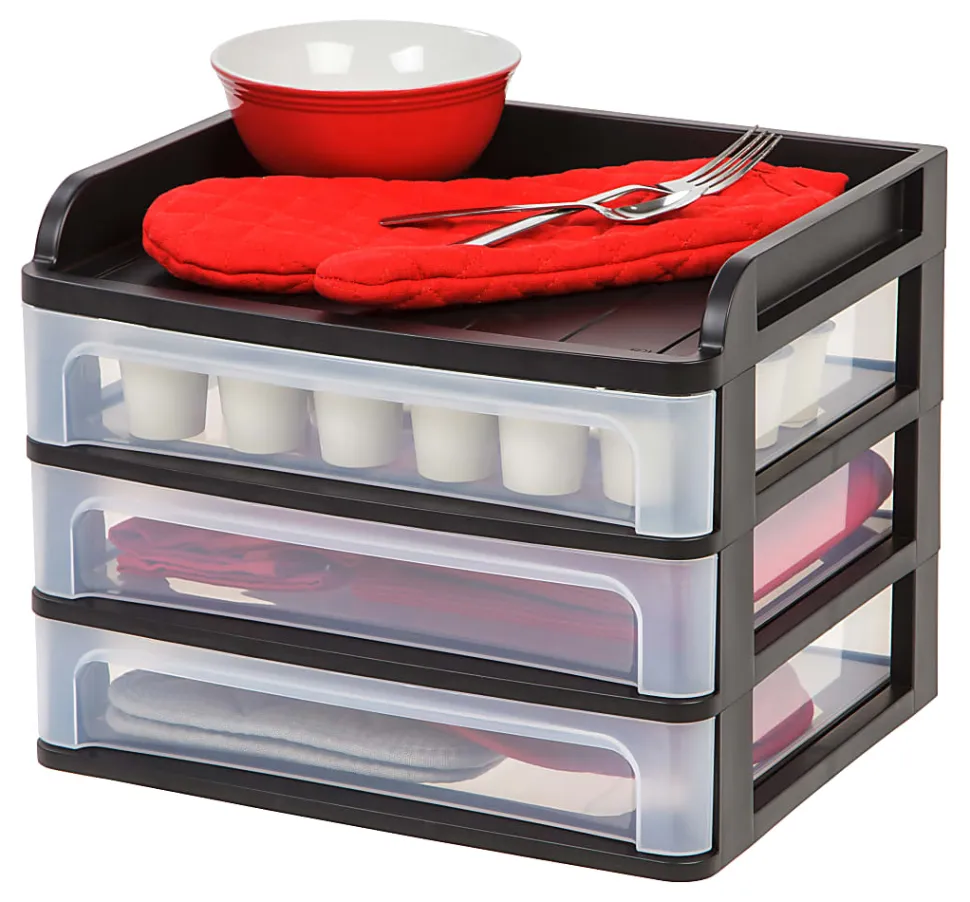 IRIS® 3-Drawer Medium Desktop Storage, 11 1/4"H x 14 1/4"W x 11 13/16"D, Black