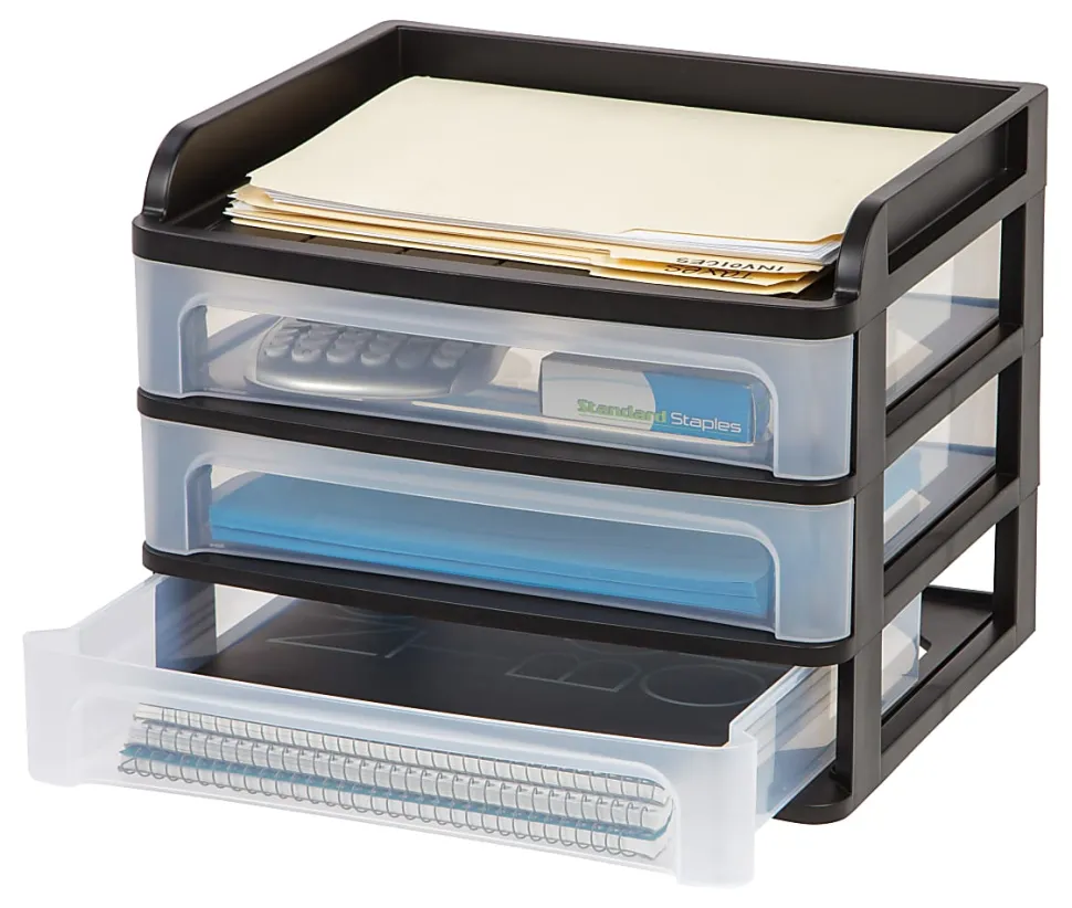 IRIS® 3-Drawer Medium Desktop Storage, 11 1/4"H x 14 1/4"W x 11 13/16"D, Black