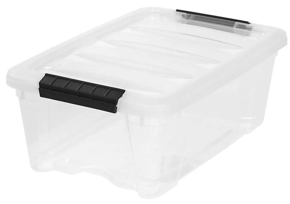 IRIS® Latch Plastic Storage Container With Built-In Handles And Snap Lid, 12.95 Quarts, 16 1/2" x 11" x 6 1/2", Clear