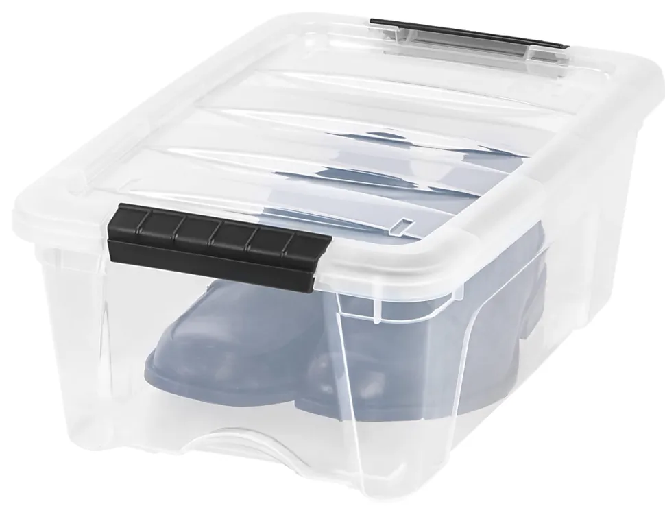 IRIS® Latch Plastic Storage Container With Built-In Handles And Snap Lid, 12.95 Quarts, 16 1/2" x 11" x 6 1/2", Clear