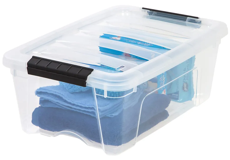 IRIS® Latch Plastic Storage Container With Built-In Handles And Snap Lid, 12.95 Quarts, 16 1/2" x 11" x 6 1/2", Clear
