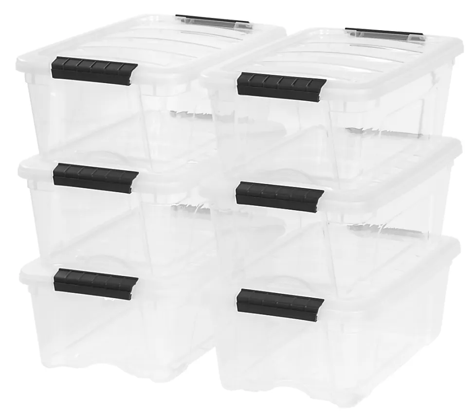 IRIS® Latch Plastic Storage Container With Built-In Handles And Snap Lid, 12.95 Quarts, 16 1/2" x 11" x 6 1/2", Clear