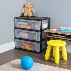 Iris Nesting Stacking Wide Chest, 3 Drawers, 29 Qt, Black, Set Of 2 Chests