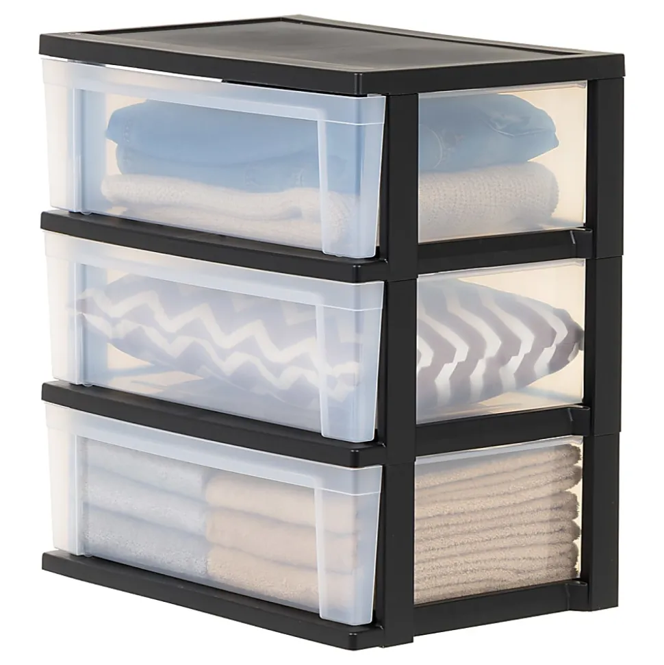 Iris Nesting Stacking Wide Chest, 3 Drawers, 29 Qt, Black, Set Of 2 Chests