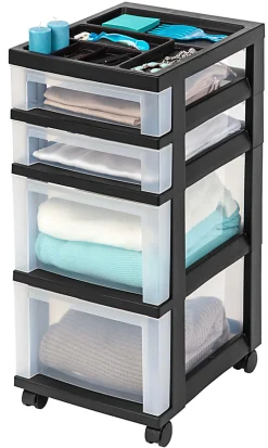 Iris® Plastic 4-Drawer Rolling Storage Cart, 26 7/16