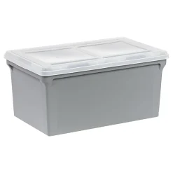 Iris® Plastic Letter-Sized Split Lid File Box, 44 Quart, 24”L x 20-1/16”W x 16-3/16”H, Gray