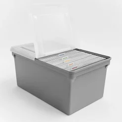 Iris® Plastic Letter-Sized Split Lid File Box, 44 Quart, 24”L x 20-1/16”W x 16-3/16”H, Gray