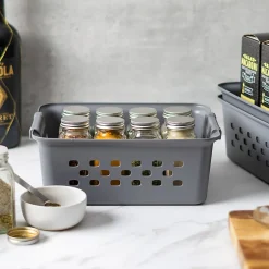 Iris® Plastic Storage Baskets, Small, 4.25”H x 8.75”W x 11.125”D, Gray, Set Of 10 Baskets