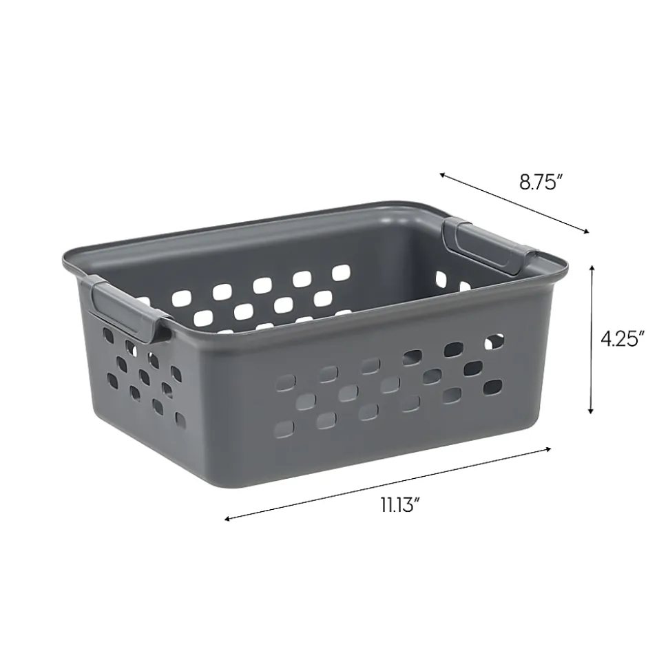 Iris® Plastic Storage Baskets, Small, 4.25”H x 8.75”W x 11.125”D, Gray, Set Of 10 Baskets