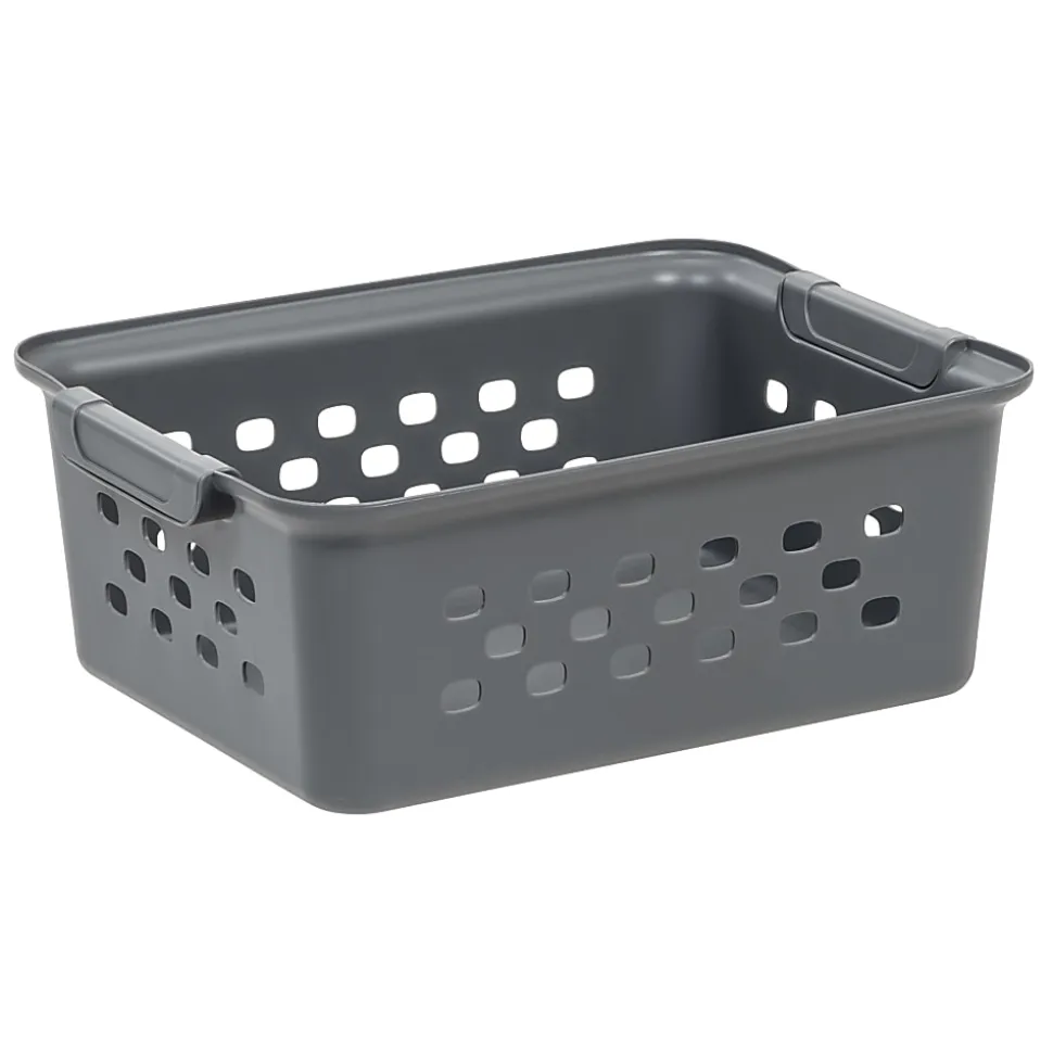 Iris® Plastic Storage Baskets, Small, 4.25”H x 8.75”W x 11.125”D, Gray, Set Of 10 Baskets