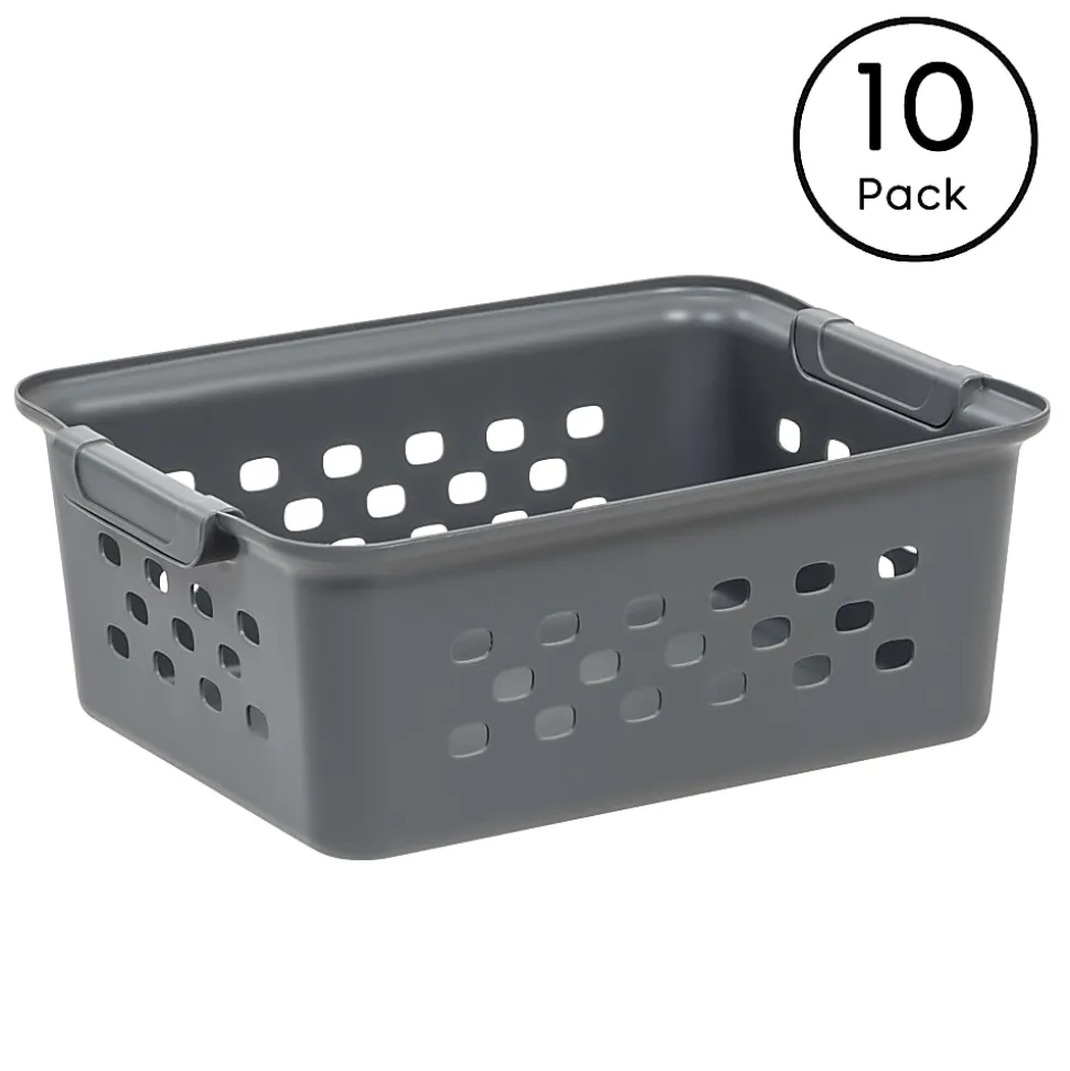 Iris® Plastic Storage Baskets, Small, 4.25”H x 8.75”W x 11.125”D, Gray, Set Of 10 Baskets