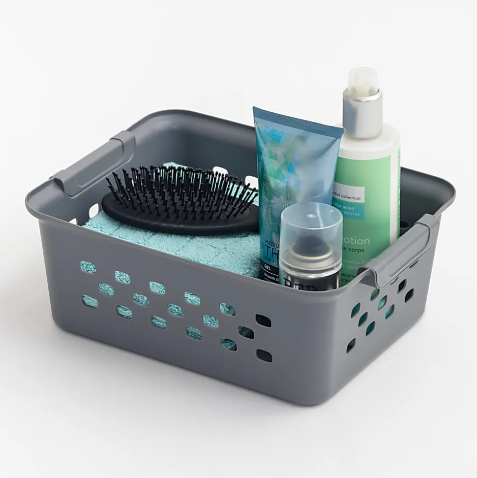 Iris® Plastic Storage Baskets, Small, 4.25”H x 8.75”W x 11.125”D, Gray, Set Of 10 Baskets