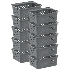 Iris® Plastic Storage Baskets, Small, 4.25”H x 8.75”W x 11.125”D, Gray, Set Of 10 Baskets