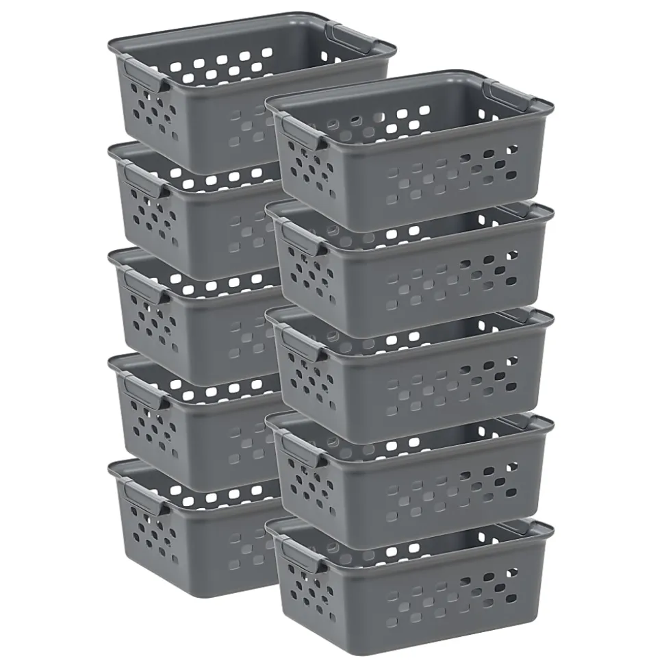 Iris® Plastic Storage Baskets, Small, 4.25”H x 8.75”W x 11.125”D, Gray, Set Of 10 Baskets