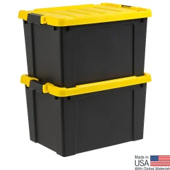 Iris Remington Heavy Duty Store-It-All Tote, 78 Qt, Black/Yellow, Pack Of 2 Totes