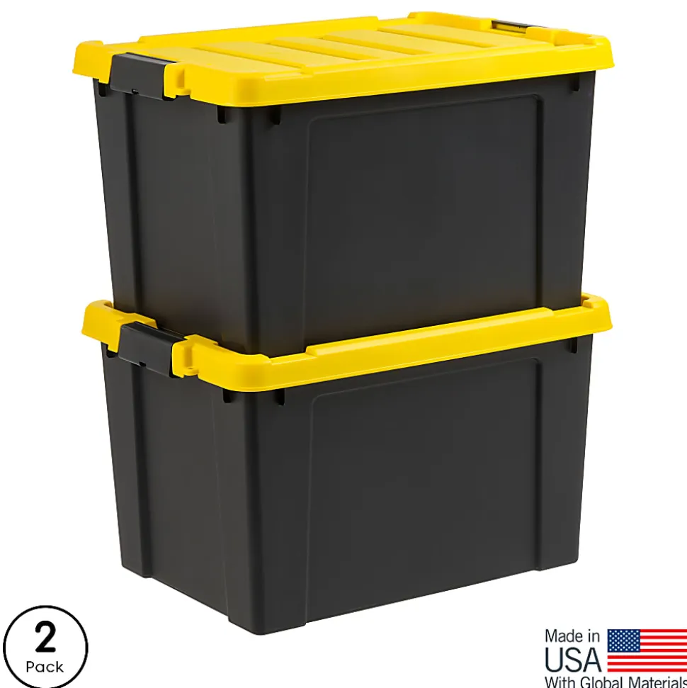 Iris Remington Heavy Duty Store-It-All Tote, 78 Qt, Black/Yellow, Pack Of 2 Totes