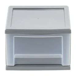 Iris® Stackable Storage Bins With Drawers, 5-13/16"H x 8-3/4"W x 12-3/4"D, Gray, Set Of 5 Bins