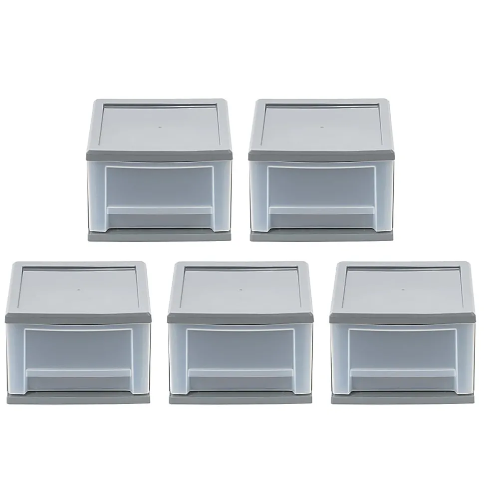 Iris® Stackable Storage Bins With Drawers, 5-13/16"H x 8-3/4"W x 12-3/4"D, Gray, Set Of 5 Bins