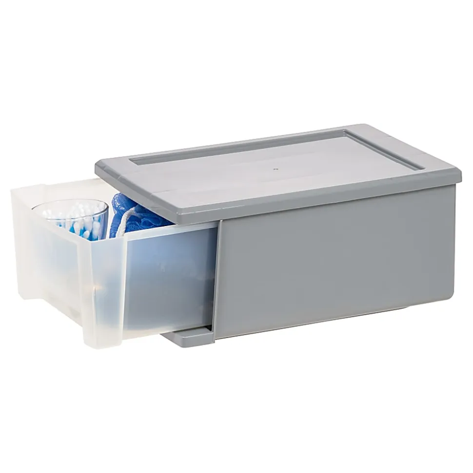 Iris® Stackable Storage Bins With Drawers, 5-13/16"H x 8-3/4"W x 12-3/4"D, Gray, Set Of 5 Bins