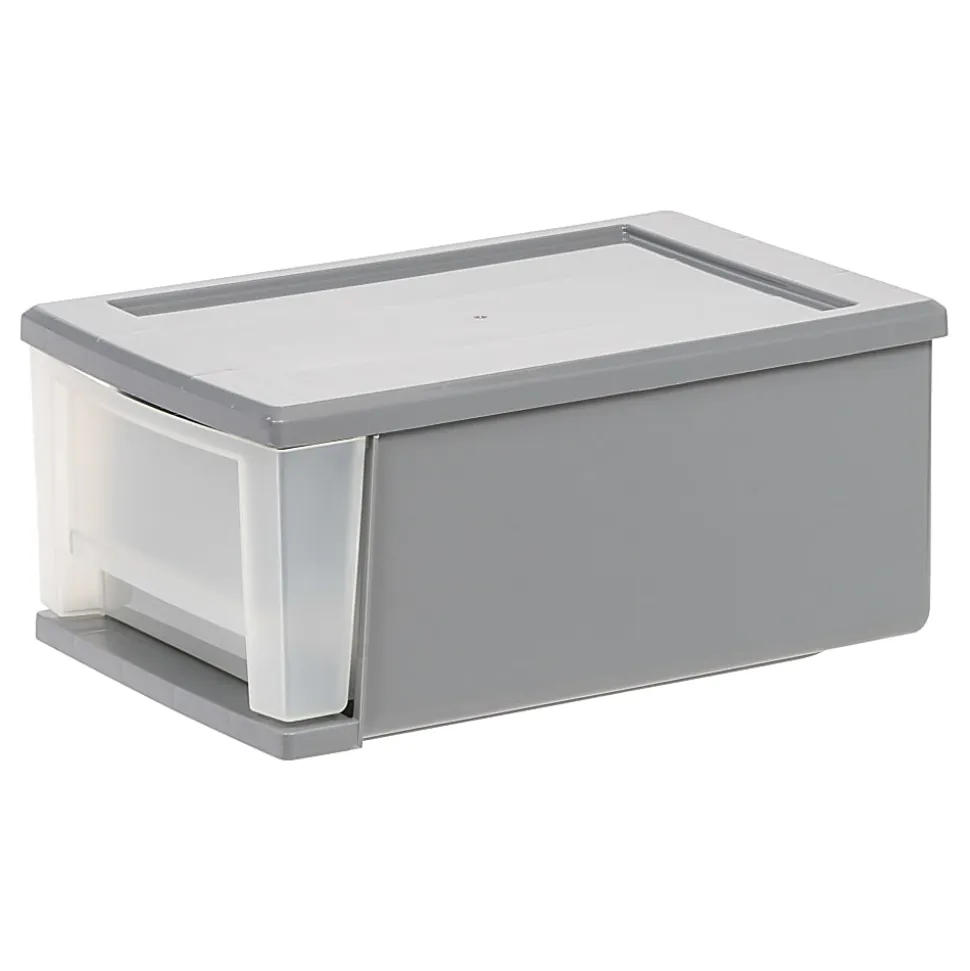 Iris® Stackable Storage Bins With Drawers, 5-13/16"H x 8-3/4"W x 12-3/4"D, Gray, Set Of 5 Bins