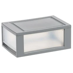 Iris® Stackable Storage Bins With Drawers, 5-7/16"H x 8-1/2"W x 13-1/8", Gray, Set Of 5 Bins
