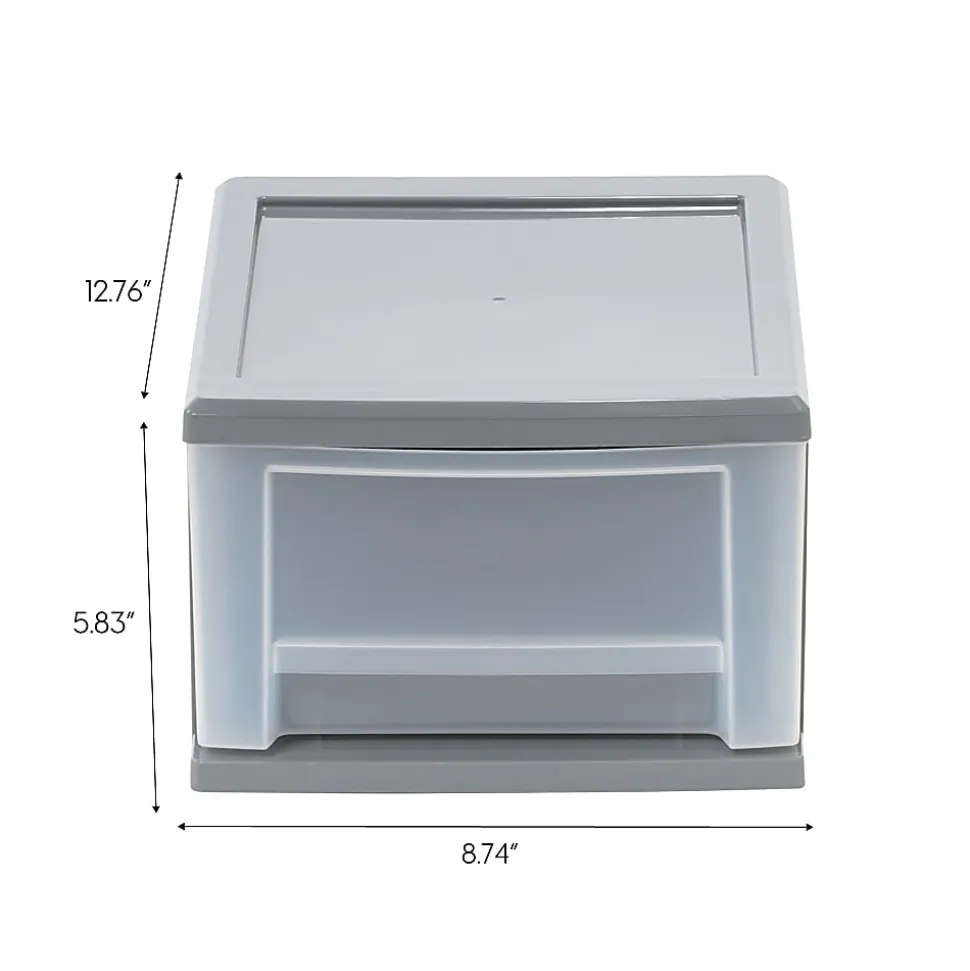 Iris® Stackable Storage Bin With Drawer, 5-13/16"H x 8-3/4"W x 12-3/4"D, Gray