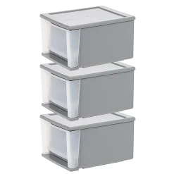 Iris Stacking Drawer, 3 Drawers, 17 Qt, Gray, Pack Of 3 Drawers